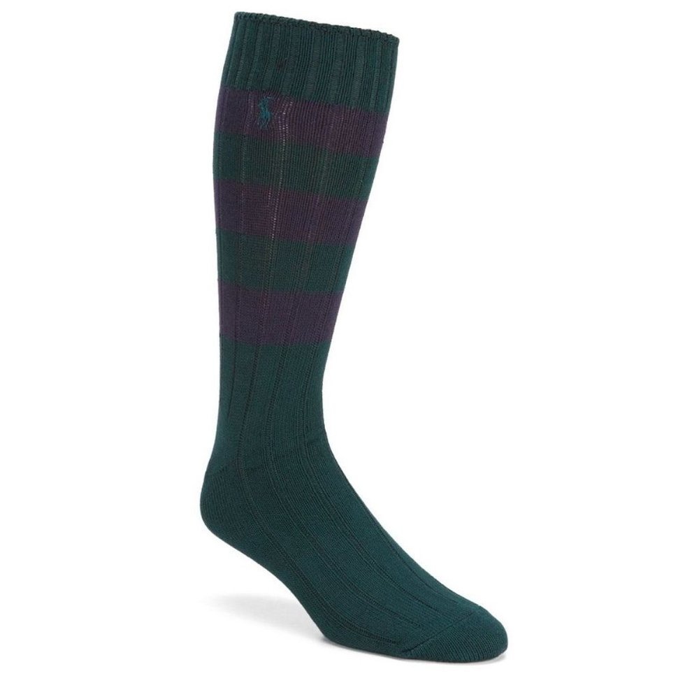 POLO Ralph Lauren Rugby Ribbed Crew  Socks Pine / Navy Blue (Size 10-13 U.S )